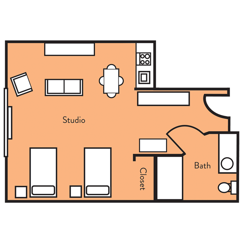 Senior Living Large Studio Apartment Unit